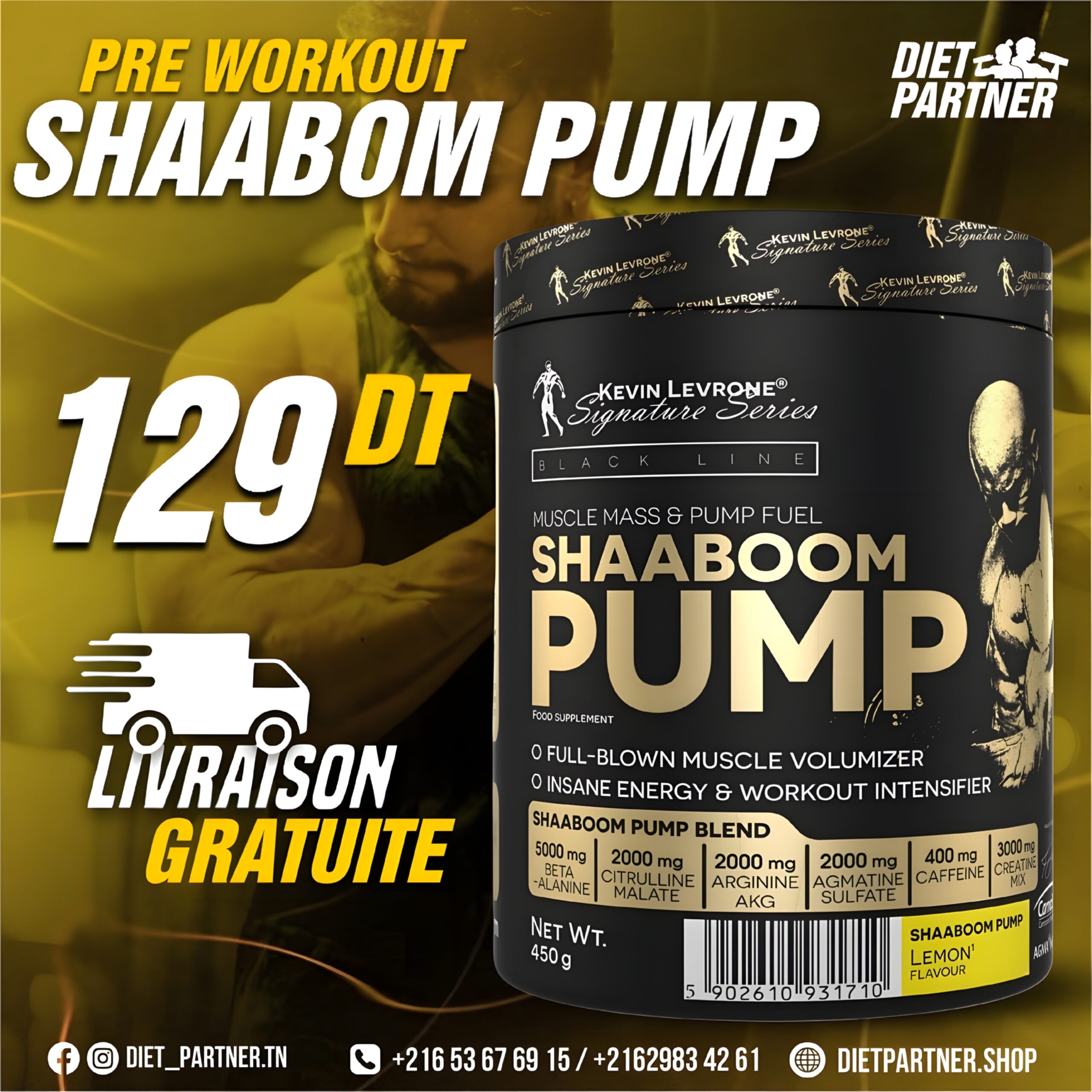 Shaaboom Pump PreWorkout Kevin Levrone 450g + Livraison Gratuite