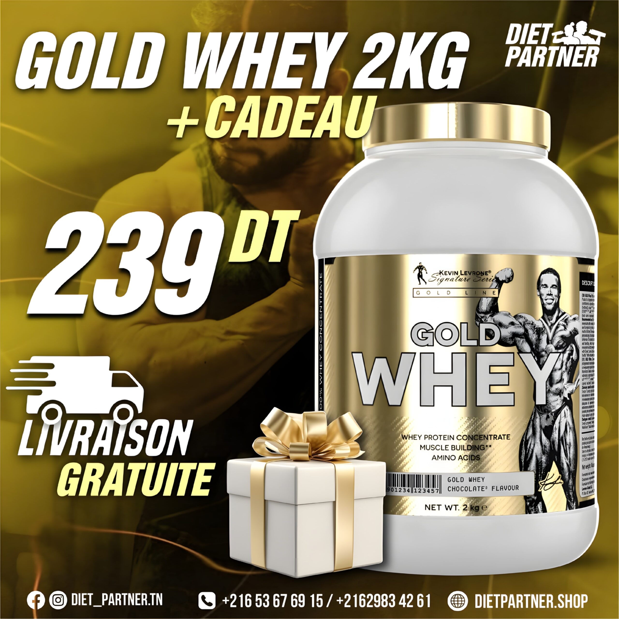 Whey Concentrée Kevin Levrone - Gold whey | 2 kg + Cadeau